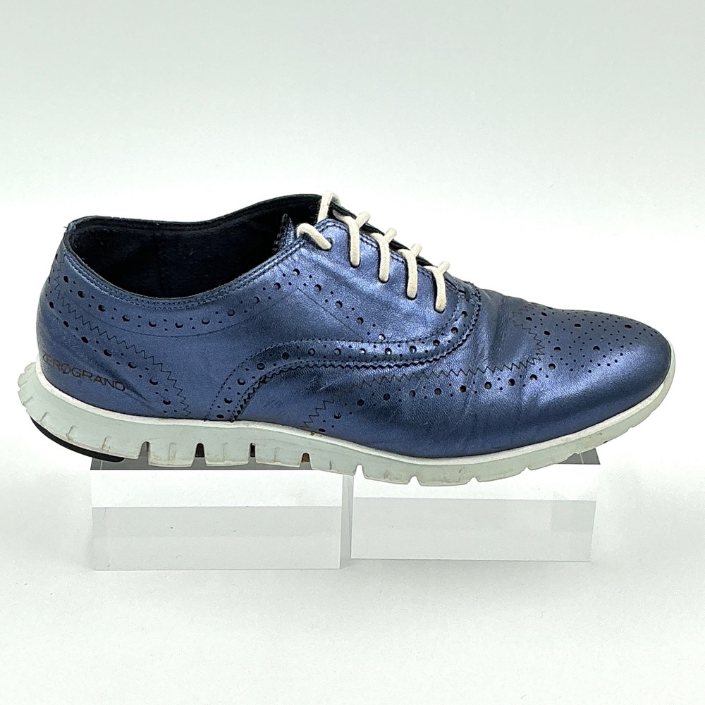 Cole Haan Size 8 Wingtip Oxford Metallic Blue Leather Zerogrand Women MSRP $180
